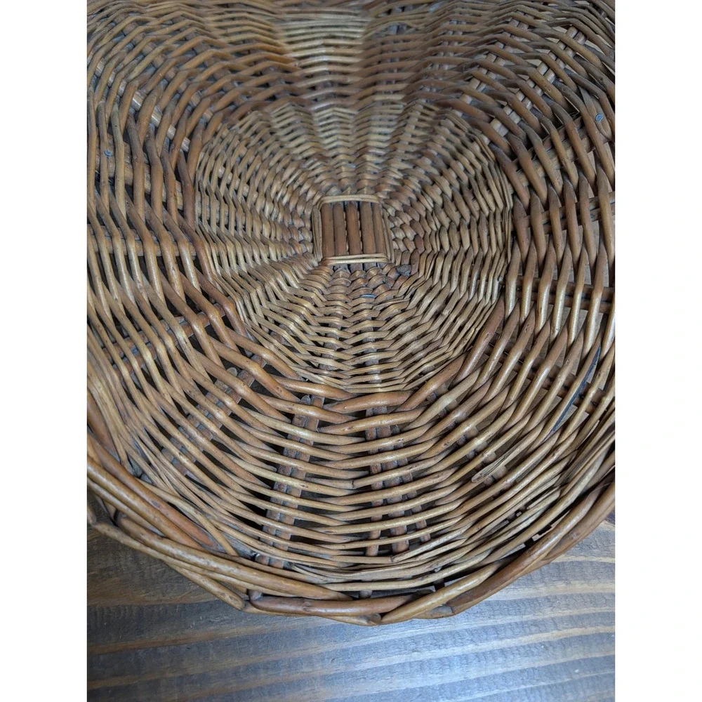 Vintage Woven Wicker Flower Gathering Basket Garden Trug Braided Handle Farm